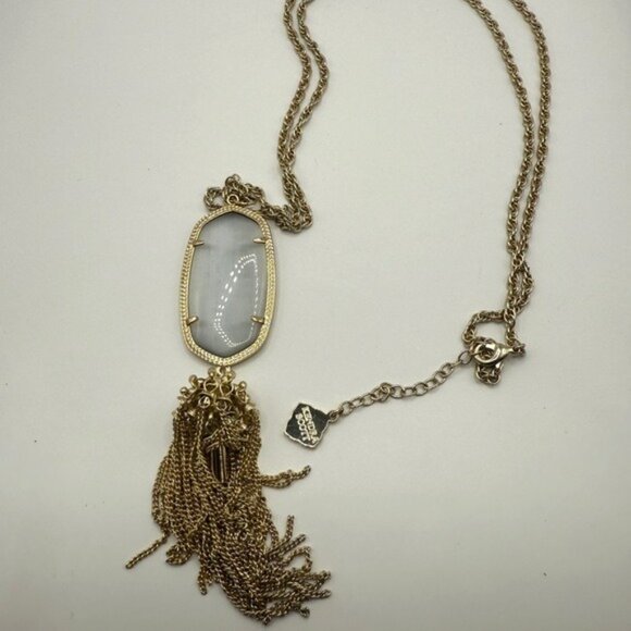 Kendra Scott Rayne Gold Tassel Necklace With Ivory Mother-Of-Pearl Pendant - Picture 4 of 9